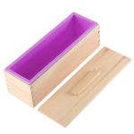 Leeseph silikoonseebivorm, DIY seebi valmistamise t&ouml;&ouml;riistad &ndash; painduv ristk&uuml;likukujuline p&auml;tsivorm on koos puidust karbi ja puidust kattega lilla