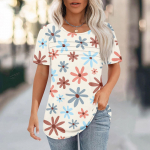 Naiste T-s&auml;rgid, plisseeritud &uuml;markaelus, kleit, vabaaja pluusid, tr&uuml;kiga l&uuml;hikeste varrukatega suvised topid. L sinine