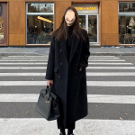 Pikad Villasegusest Mantlid Naiste Streetwear Must Bleiser Tepitud Villased Jakid Talvine Elegantne &Uuml;leriie Pealisr&otilde;ivad XXXXXL must