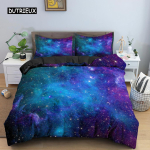 Galaktika ruumi voodipesukomplekt 3D universumi tekikate ps&uuml;hhedeelse mustriga lukuga tekikate kuninganna kahekohaline t&auml;iskasvanute pol&uuml;ester tekikate EU single(135x200cm) blue