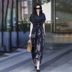 Naiste prantsuse kleit suvine l&uuml;hikeste varrukatega temperamendiga tr&uuml;kitud suure lehviga kleit XXXXL must