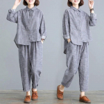 Kevad S&uuml;gis Komplektid Naised Retro Kirjandus Suur Suurus &Otilde;huke Kampsun Vabaaja Lahtised P&uuml;ksid Kaheosaline &Uuml;likond Triibud Moodsad &Uuml;likonnad XXL