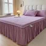 Piimane flanellist voodiseelik &Uuml;hekordne Korallveluurist voodikate Paksustatud voodikate Pitsiga Polsterdatud Voodilina Seeliku&auml;&auml;r Klamber Puuvillane Voodikate 150x200cm lilla