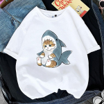 Kawaii kasshai naiste prinditud naljakas T-s&auml;rk, t&uuml;druk, loom, Y2K mood 90S, prinditud topid Teev&otilde;re, must valge riided 4XL