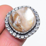 Biwa Pearl Handmade 925 Sterling Silver Jewelry Ring Size 7.5 f5v27