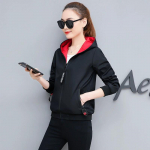 Vabaaja kahepoolne kapuutsiga jakk, mitmek&uuml;lgne naiste kevad- ja s&uuml;gispluus, lukuga kampsunijakk M must