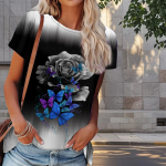 Naiste suvine T-s&auml;rk liblikaprindiga retromoe l&uuml;hikeste varrukatega t-s&auml;rgid vabaaja tr&uuml;kitud topid XS lilla