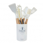 12 tk Silikoonist K&ouml;&ouml;gitarvikute Komplekt Puidust K&auml;epidemetega Spaatlikomplekt Kuumuskindlad P&ouml;&ouml;ramislabad Tangid Spaatel Lusikas Vispel K&ouml;&ouml;gividinad Mittekleepuvate N&otilde;ude jaoks tumesinine v&auml;rv