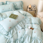 Prantsuse pehme pestud puuvillane neljaosaline komplekt, tikitud volangidega tekk voodilina 1.8m bed