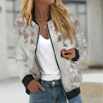 Naiste moodne vabaaja pikkade varrukatega lillemustriga t&otilde;mblukuga jakk M