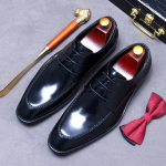 Kvaliteetsed &auml;rilised pidulikud meestekleidikingad Briti trendi meeste ehtsast nahast kingad Mugavad tasase kontsaga peigmehe pulmakingad 10.5 must