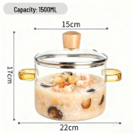 Paksenenud k&otilde;rge borosilikaatklaasist kahe k&otilde;rva pot elektrilisele pliidile v&otilde;i lahtisele tulele - Ideaalne suppide ja nuudlite jaoks