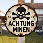 Vanaaegne ACHTUNG MINEN m&auml;rk. Luukere ja ristluud alumiiniumdekoor baari, kohviku v&otilde;i garaaži jaoks. puhas