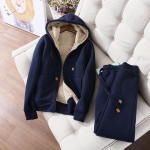 Suuruse pluss naiste fliisvoodriga kapuutsiga jakk ja spordir&otilde;ivaste komplekt - S&uuml;gis/Talv Korea stiil L Recommended weight: 100-115 catties