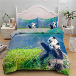 Laste armsad loomad voodipesukomplekt Twin King Poistele T&uuml;drukutele Teismelistele 3D Panda Prindiga tekikott Mikrokiudust tekikatte kate Magamistoa kaunistus EU Single(135*200cm)3pcs