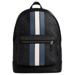 Coach West 32 Triibuline V&auml;rviplokk Lukuga Seljakott Suur Meeste seljakott S&uuml;simust Denim-Sinine Kriidivalge CV922-QBOH0 Basic Set (Bag+Dust Bag)