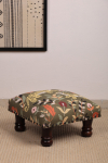Botaanilise Tiigri Roheline Jalapink Kantha Tikkimusega - Puuvillane Ottomani Pingi Mango Puidust Jalgadega, 40 x 40 x 22,5 cm 40x40x22.5 cm roheline
