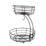 Kahekihiline puuviljakorv, suure mahutavusega multifunktsionaalne kiiresti t&uuml;hjenev hoiukorv Eemaldatav sepistatud rauast juurviljade hoidja k&ouml;&ouml;k must