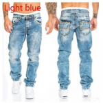 Mood Hip Hop Sinised Sirged Teksad Meestele Baggy P&uuml;ksid Retro Streetwear Pesu Mees Lahtised Laiad S&auml;&auml;red Denim P&uuml;ksid S helesinine v&auml;rv