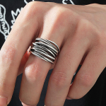 Vintage H&otilde;bedane Mitmekihiline Keerutatud Avatud S&otilde;rmus, Unisex Mood Ehted, Reguleeritav Minimalistlik Statement Ehtepala Meestele ja Naistele resizable h&otilde;be