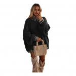 Naiste Oversized Pullover Kampsun Turtlene kaelusega Pikkade Varrukatega Patchwork V&auml;rvilised Talvised Kudumistopsid S must
