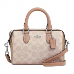 COACH Rowan 18 klassikaline br&auml;ndilogo presb&uuml;oopia Boston kott &otilde;lakott crossbody kott kunstnahast k&auml;ekott v&auml;ike suurus naiste liivakollane ja taupe hall v&auml;rv