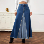 Naiste Vintage T&auml;ispikkuses Denim Seelikud K&otilde;rge V&ouml;&ouml;koht K&uuml;ljest Rebitud Toore &Auml;&auml;rega Laienev A-kujuline Maksipikkuses Jean Seelikud Volditud Voolav Kiikuv Pikk Denim Seelikud Naistele L blue
