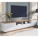 MODERNLUXE Puidust TV-kapp 180cm - 5 ust 8 sahtlit - kaasaegne stiil - naturaalne & valge