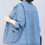 Naiste Kevad/S&uuml;gis Vabaaja Suur Suurus Denim Jakk Keskmise Pikkusega T&ouml;&ouml;le Elegantne L&uuml;hikeste Varrukatega Jakk S helesinine v&auml;rv
