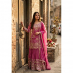 Kaunis Pakistani Salwar Kameez Peoasjade Disainer Bollywoodi Top Sharara &Uuml;likond M-38 roosa
