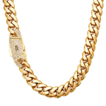 Moodne Hip Hop Ehted 14mm Paks Lamineeritud Tasane Monaco Kuuba L&uuml;lidega Kett 18K PVD Kullatud Roostevabast Terasest Monaco Kaelakee 7.5inches(19.05cm) kuld