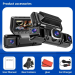 1080P neljakanaliline kriipsukaamera WiFi, parkimisj&auml;lgimise ja telefoni s&uuml;nkroonimisega (Black,【4 Lens】Car charger) must