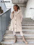 S&uuml;gis-Talvine Naiste Pl&uuml;&uuml;sist Pika Varrukaga Kapuutsiga Mantel M aprikoosi