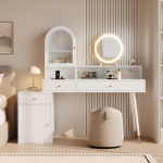 Meigilaud LED-peegli, Type-C & USB-pordi ja 2 pistikupesaga, painduva L-kujulise disainiga ja klaasist pealsega, valge. 140 (reguleeritav) *40 *140 cm 140 x 40 x 140 cm valge