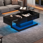 K&otilde;rgl&auml;ikega t&otilde;stetav kohvilaud, LED-kohvilaud 100x50x45 cm, poolt&otilde;stetav lauaplaat k&uuml;lgsuunalise liugmehhanismiga, h&uuml;drauliline t&otilde;stuk ja panipaik must