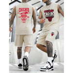 Meeste Retro Chicago Bulls Prindiga Varrukateta Tanktop ja L&uuml;hikesed P&uuml;ksid Komplekt Hingav Spordir&otilde;ivad Streetwear XXXL aprikoosi