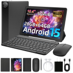 Android 15 Tahvelarvuti, 10,1 tolline IPS, 20 GB + 64 GB, WiFi 6, Bluetooth 5.4, Kahe kaameraga tablet+keyboard must