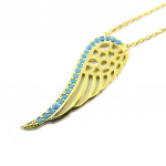 Les Tr&eacute;sors De Lily [P1931] - Collier Argent 'Les Ailes d'Ange' turquoise dor&eacute; - 30x10 mm t&uuml;rkiissinine