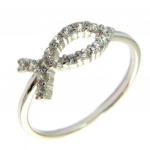 Bague argent 'Poisson J&eacute;sus' blanc argent&eacute; (rhodi&eacute;) - 12x6 mm 56 valge