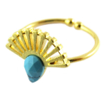 7bis [Q1473] - Bague artisanale 'Boho' turquoise dor&eacute; (&eacute;ventail)- 14x11 mm t&uuml;rkiissinine