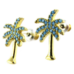 7bis [Q1548] - K&auml;sitsi valmistatud t&uuml;rkiissinisest kullast k&otilde;rvar&otilde;ngad  Palm tree  - 15x9 mm t&uuml;rkiissinine