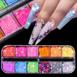 Fluorestsents Liblikas S&uuml;da puuviljad Nail Art Glitter Flakes 3D v&auml;rvilised litrid Poola Manik&uuml;&uuml;r K&uuml;&uuml;nte DIY kaunistus