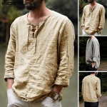 INCERUN 100% puuvillased meeste pikkade varrukatega pitsilised s&auml;rgid Vintage &uuml;hev&auml;rvilised vabaaja s&auml;rgid, topid S-XXXXXL S khaki