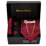 Barry.Wang Mens Paisley siidist kaelaside Hanky ​​mansetin&ouml;&ouml;bid kuldsed prossid kinkekarbi komplektiga N-5259
