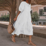 Naiste suvine kleit Elegantne suure suurusega rannakiik, pikk maksikleit Bohemian Vestidos, kaskaadne vabaaja r&uuml;&uuml; XXL valge