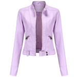 Naiste kunstnahast k&auml;rbitud jope PU Moto Biker Zip Up Mootorratas Slim Crop l&uuml;hike mantel Liibuvad &uuml;ler&otilde;ivad Mood vabaaja s&uuml;gise kevad bleiseriga varustus uus 3XL roosa