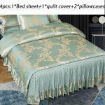 Luksuslik Satiin Jacquard 4-osalised voodipesukomplektid King Queen Twin Size tekikate Voodiriided Padjap&uuml;&uuml;rid Eemaldatav paks voodiseelik 150*200cm