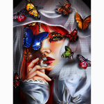 5D Teemantmaaling Naine liblikas ristpistes kivist komplektid T&auml;is&uuml;mmargused isetehtud teemanttikandid portree mosaiik seinakaunistus Full Round 20x25CM