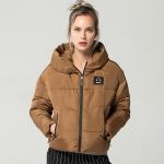 Naiste s&uuml;gistalv l&uuml;hike muusika k&otilde;rvaklappide mustriga alla puuvillane jope mantel kapuutsiga t&auml;isvarrukaga lukuga mantel &otilde;huke &uuml;hev&auml;rviline M pruun