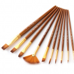 10 tk Pintslite komplekt Artist Paint Brush Mitme keskmise suurusega pintslid nailonist juustega kunstnikule pruun